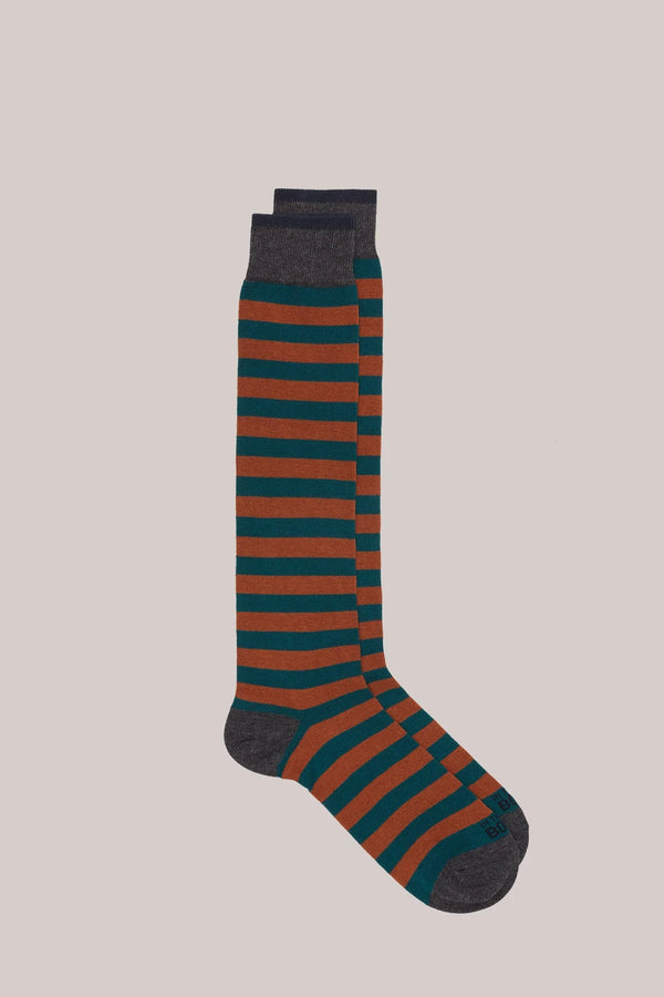 SOX IN THE BOX - CALZE LUNGHE A RIGHE STRIPE RUGBY CARAMELLO / VERDE