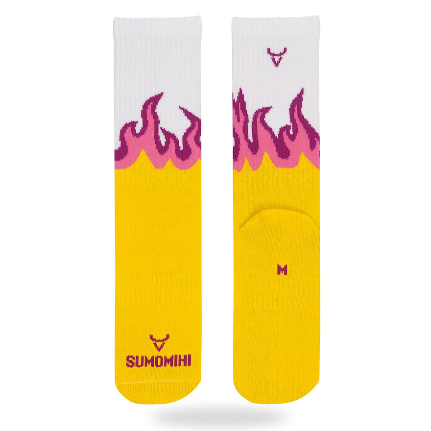 SUMOMIHI - CALZINO FLAME YELLOW-WHITE SPCK
