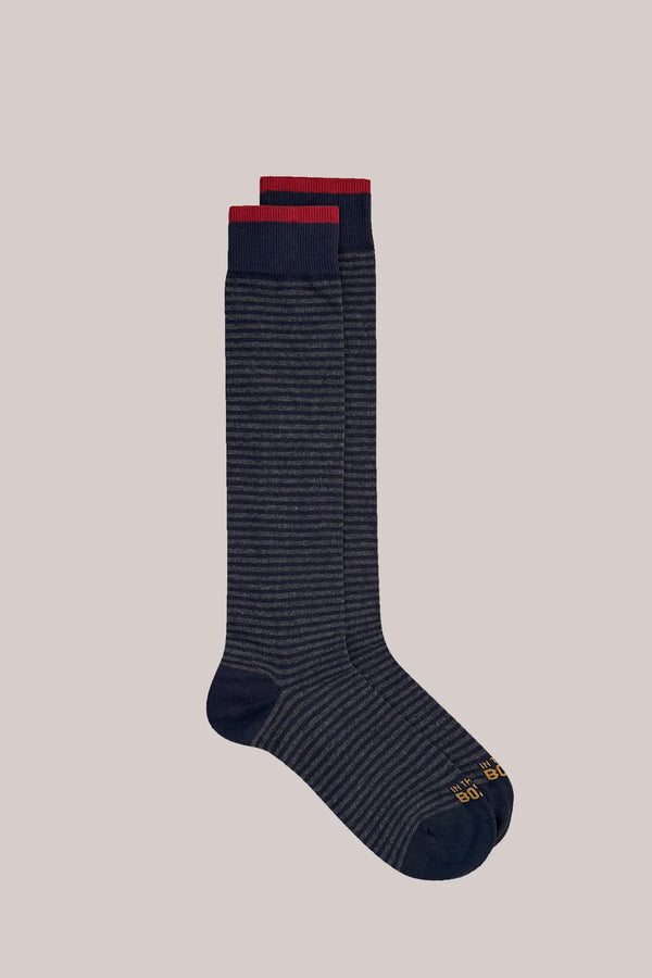 SOX IN THE BOX - CALZE LUNGHE A RIGHE STRIPE BLU/GRIGIO SCURO