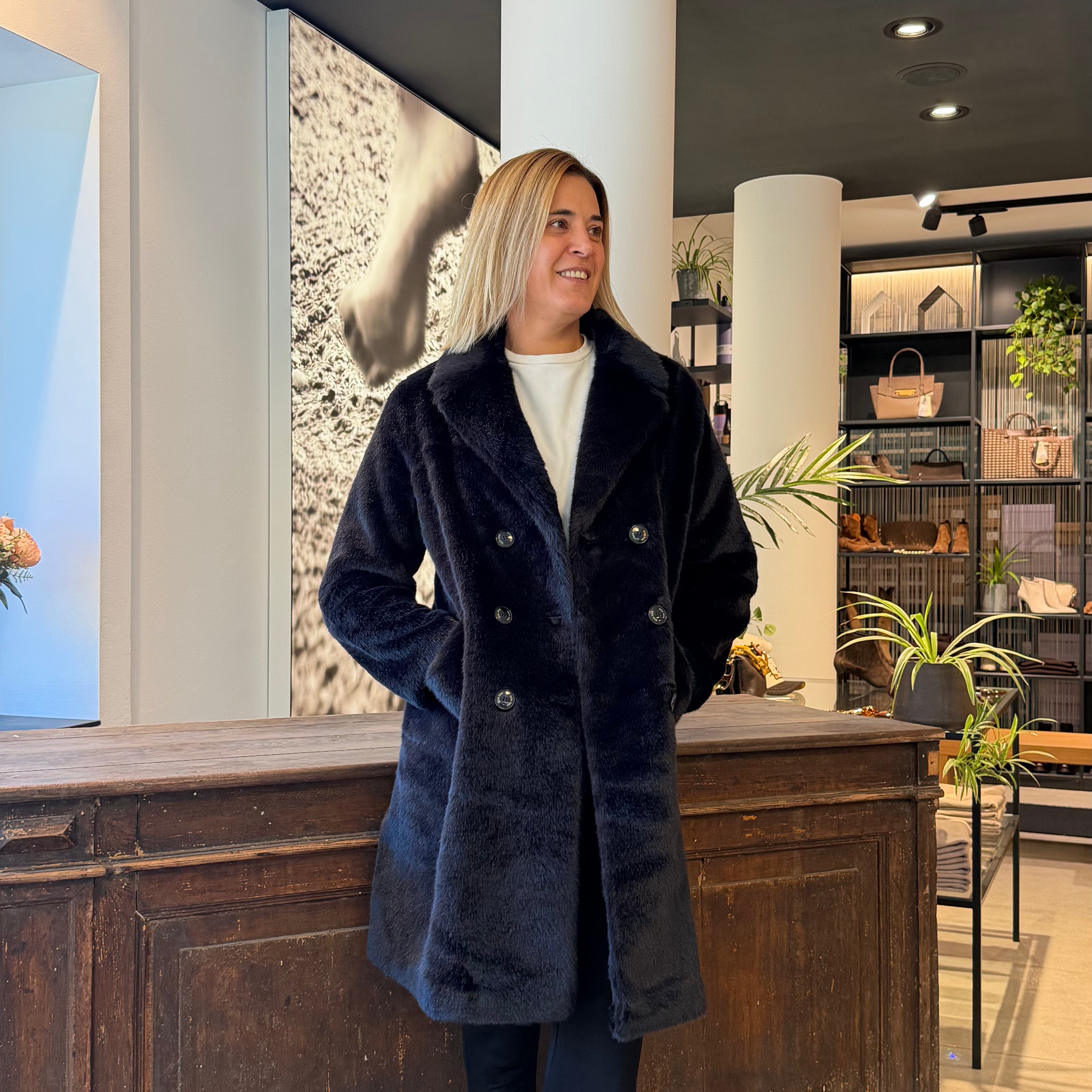 GOA GOA - CAPPOTTO LIORA  IN ECOPELLICCIA NAVY BLUE