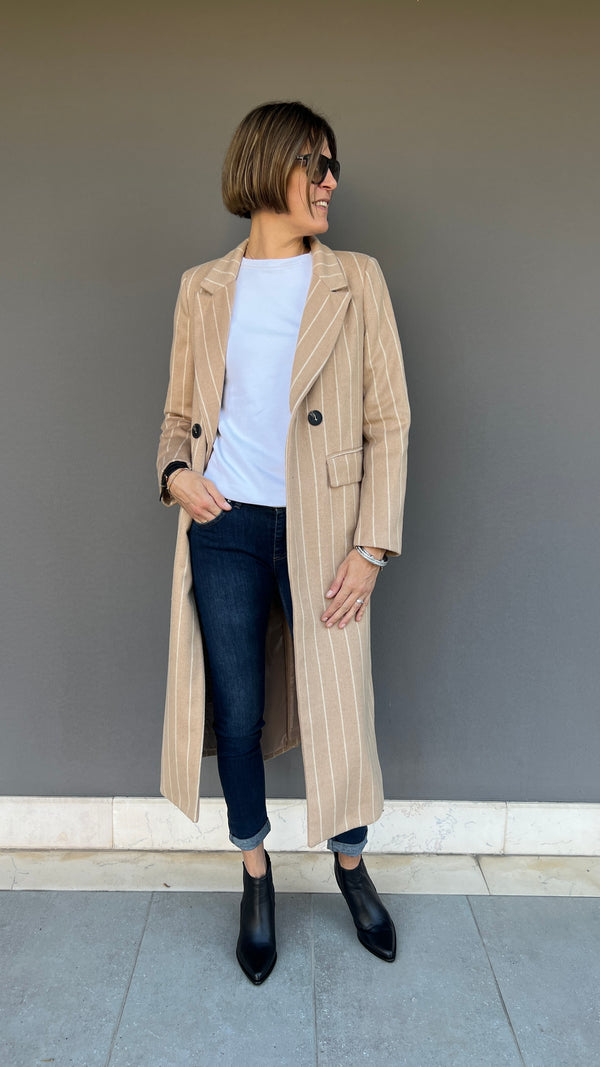 D'ELLE - CAPPOTTO GESSATO CON BOTTONE BEIGE