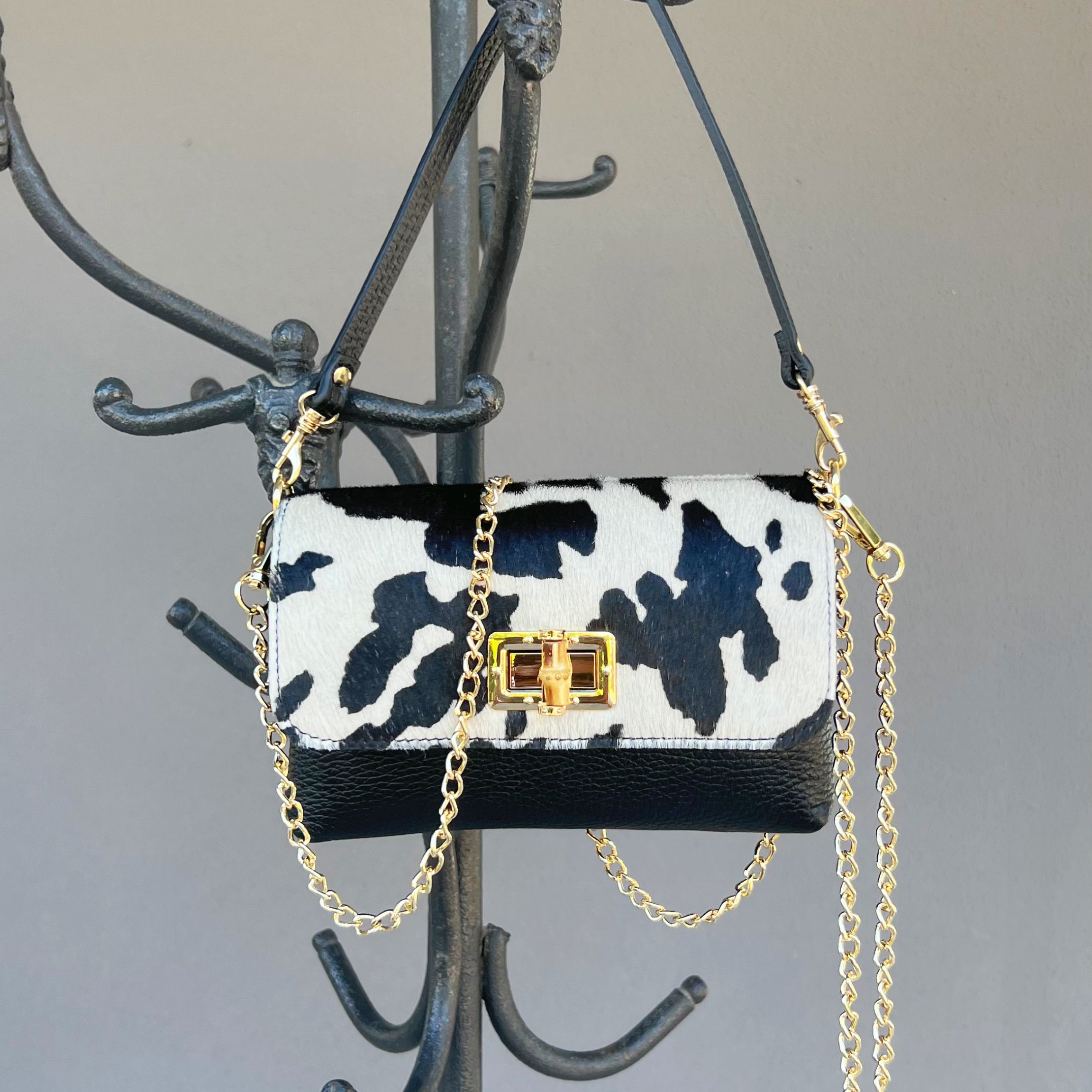 POLO SHOES BAGS - BAG ANNA ANIMALIER COW WHITE 5