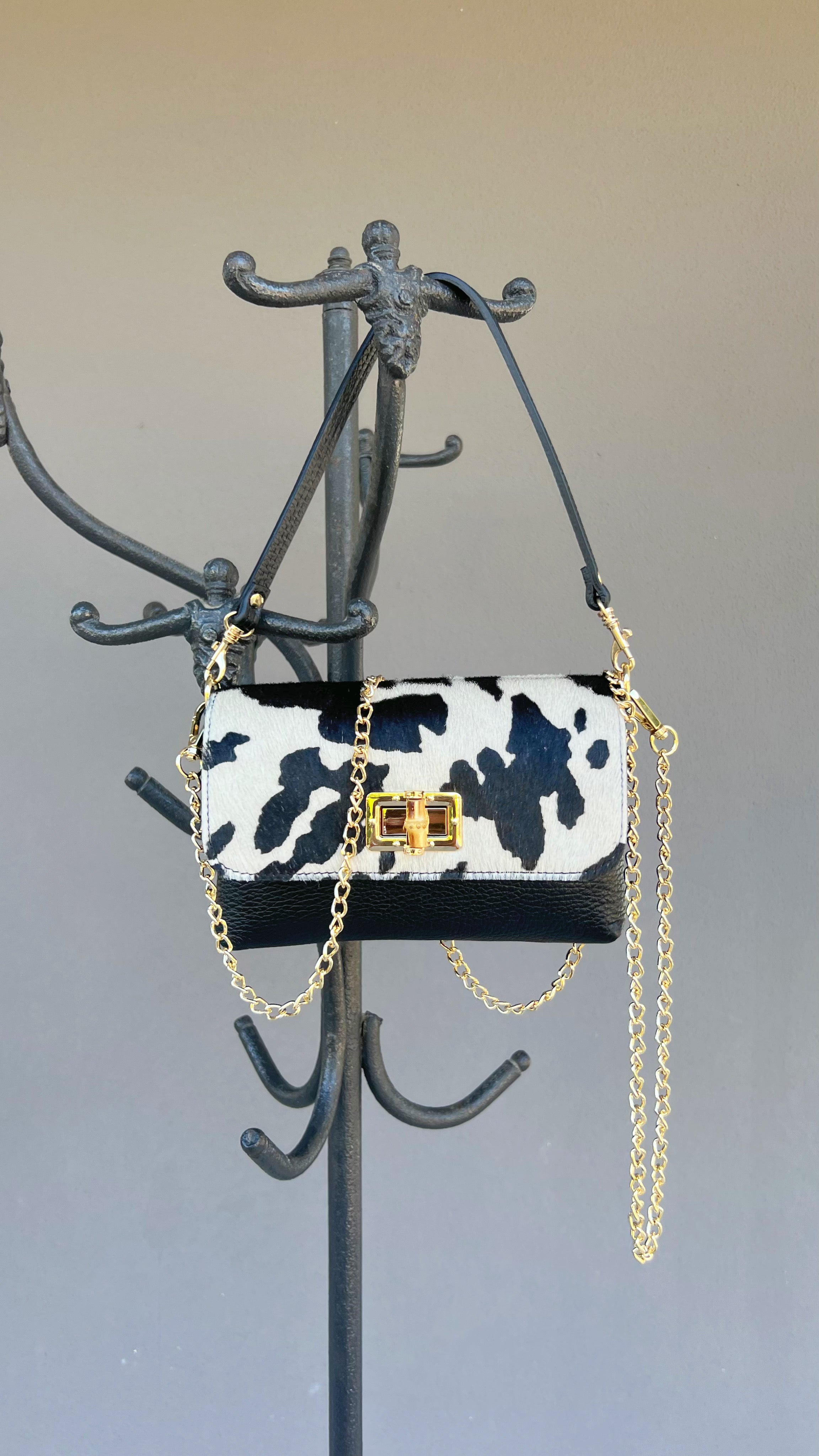 POLO SHOES BAGS - BAG ANNA ANIMALIER COW WHITE 5