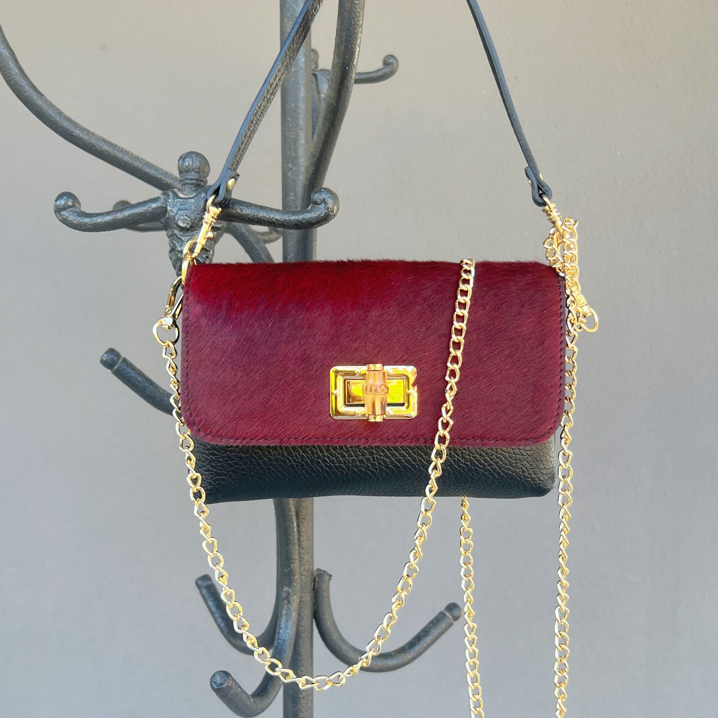 POLO SHOES BAGS - BAG ANNA ANIMALIER BORDEAUX