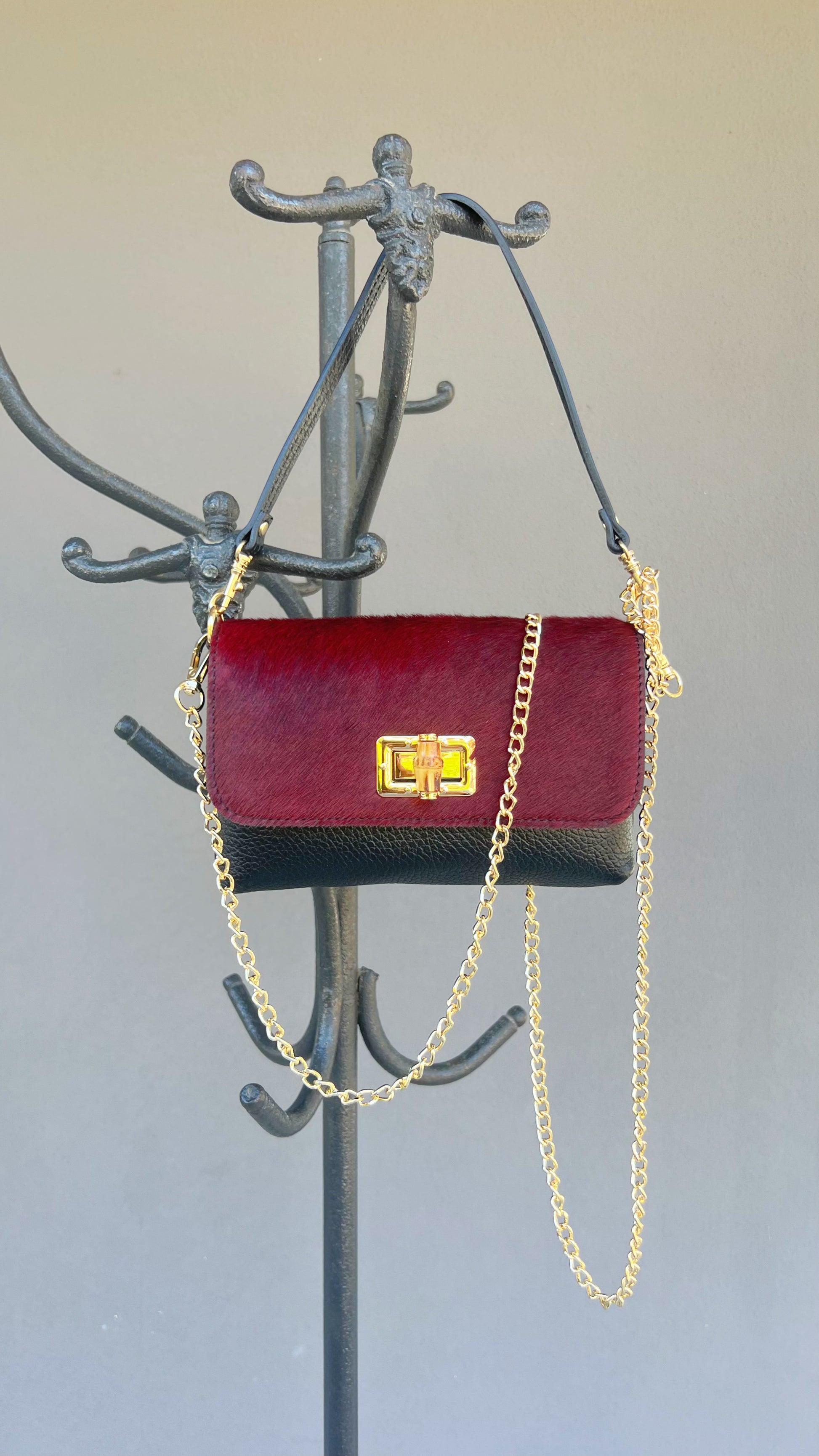 POLO SHOES BAGS - BAG ANNA ANIMALIER BORDEAUX