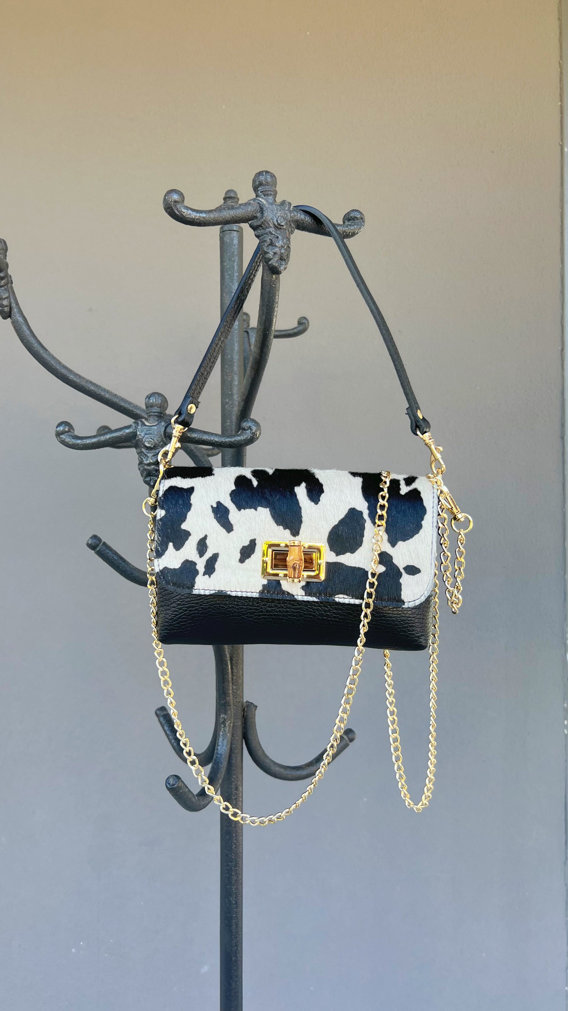 POLO SHOES BAGS - BAG ANNA ANIMALIER COW WHITE 4