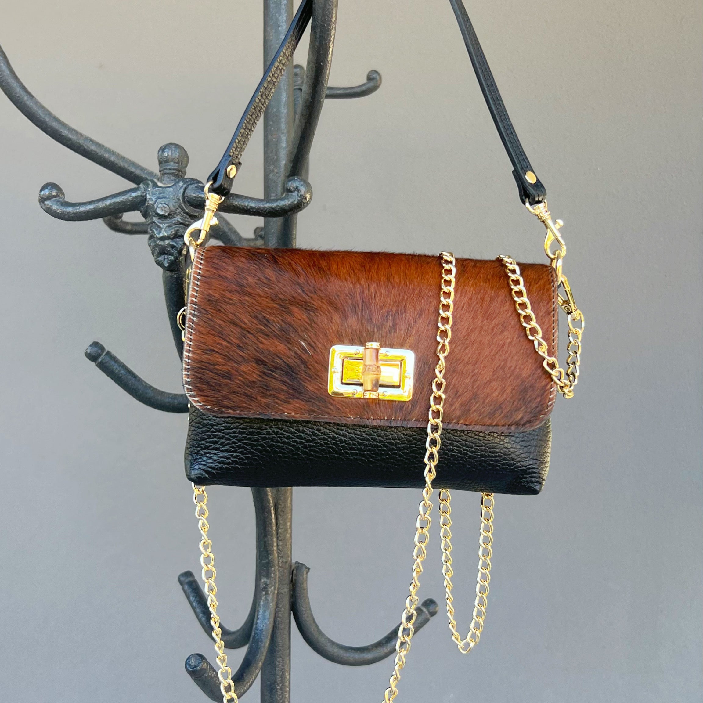 POLO SHOES BAGS - BAG ANNA ANIMALIER BROWN