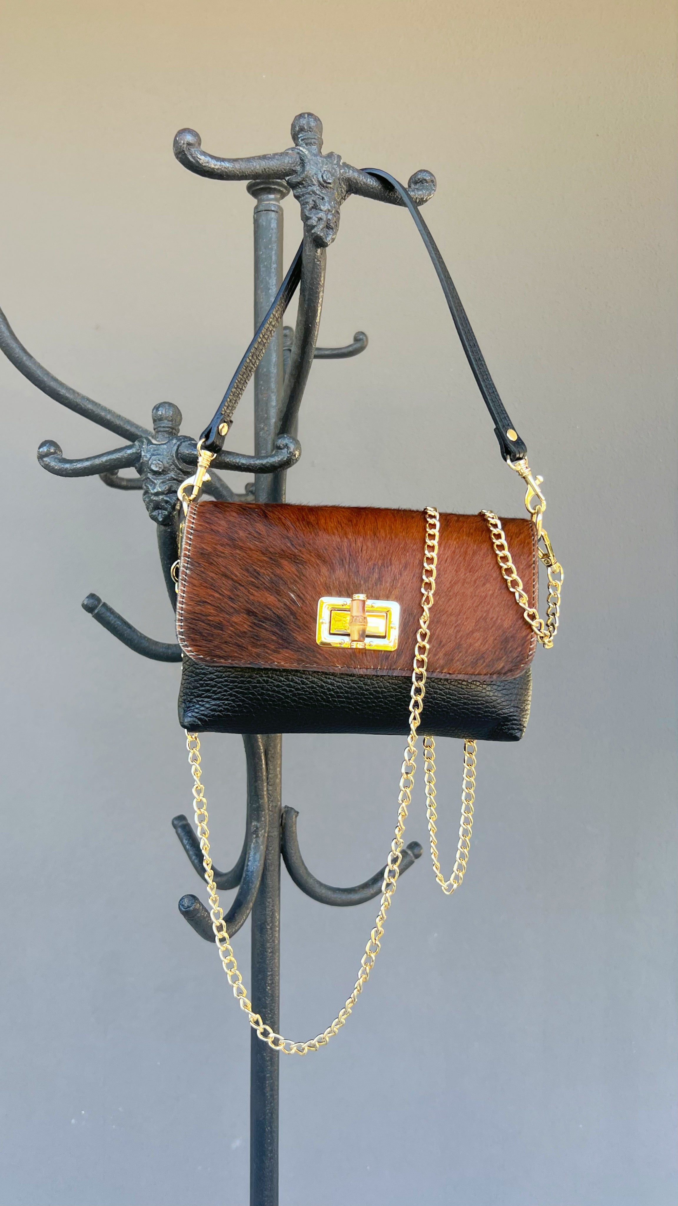 POLO SHOES BAGS - BAG ANNA ANIMALIER BROWN