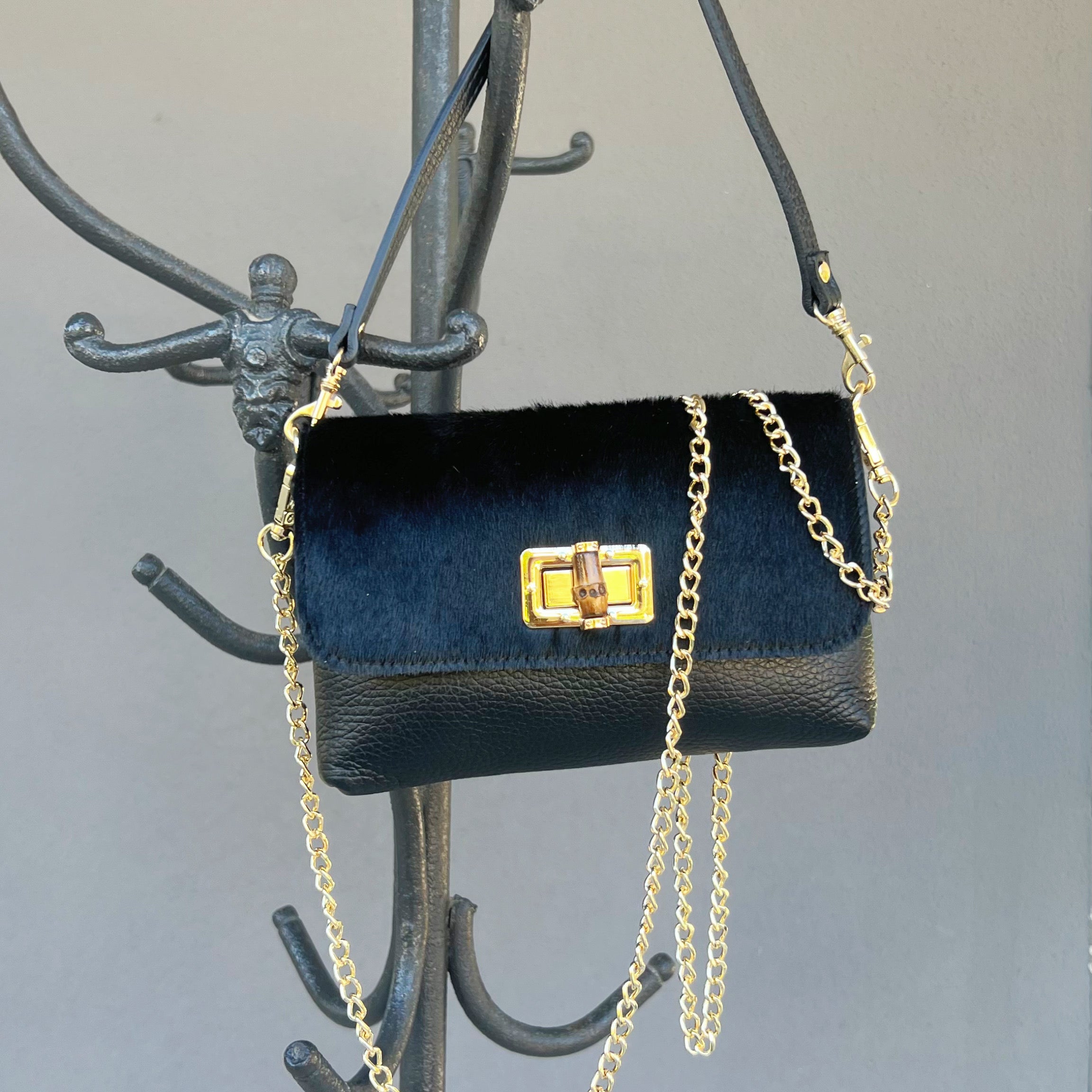 POLO SHOES BAGS - BAG ANNA ANIMALIER TOTAL BLACK