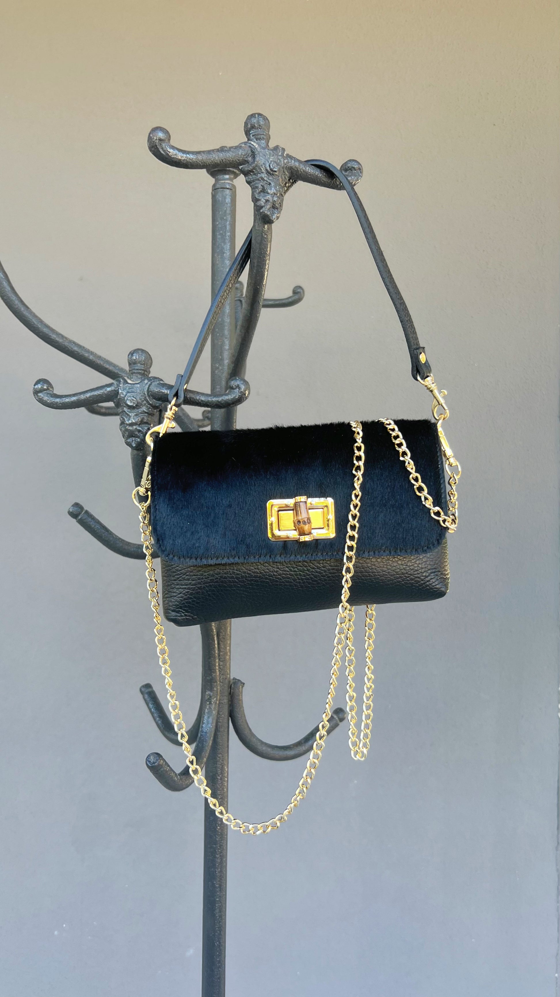 POLO SHOES BAGS - BAG ANNA ANIMALIER TOTAL BLACK