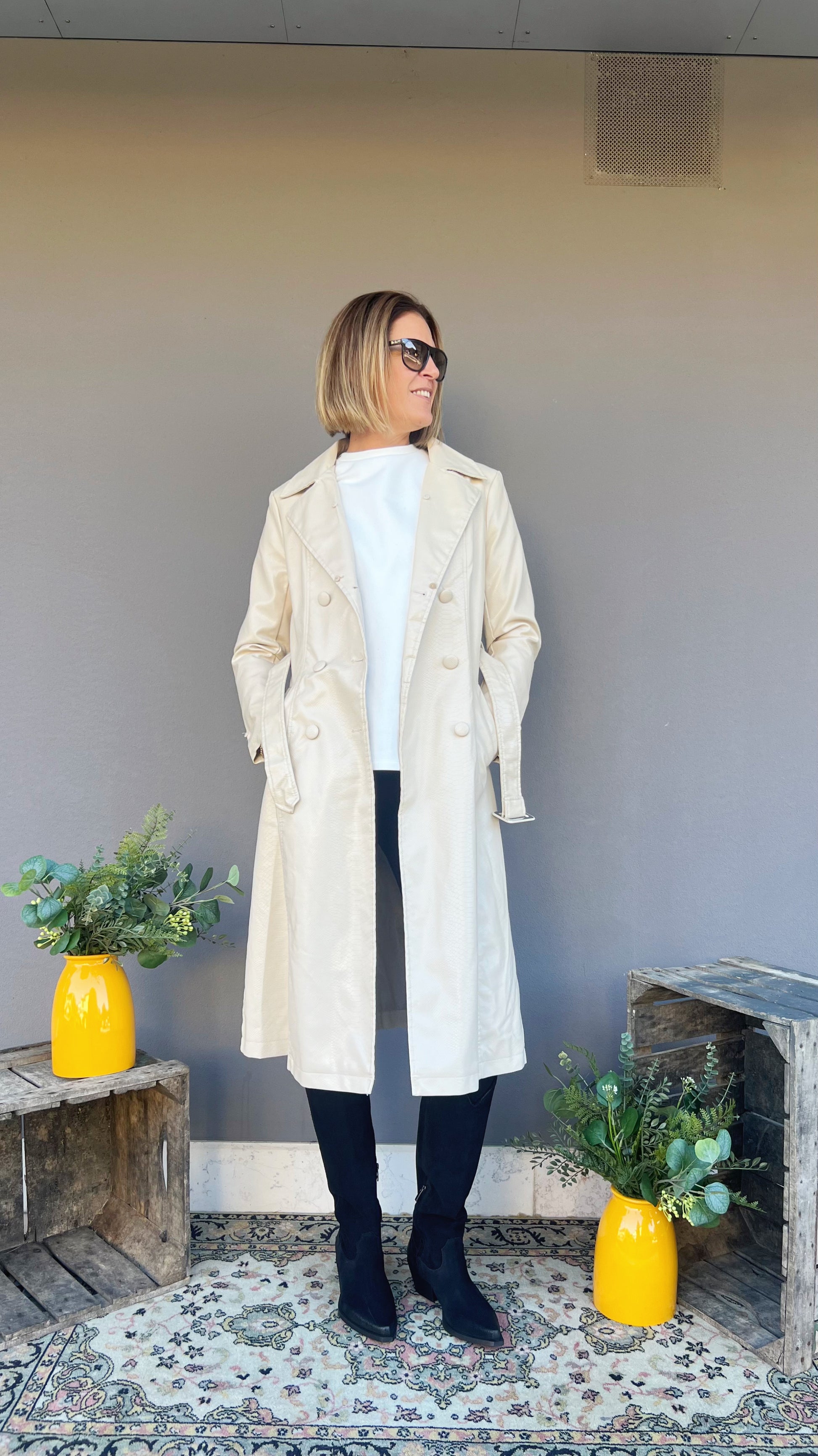 GOA GOA - TRENCH KOLBASKY IN PELLE ECOLOGICA  TEXTURIZZATA BURRO