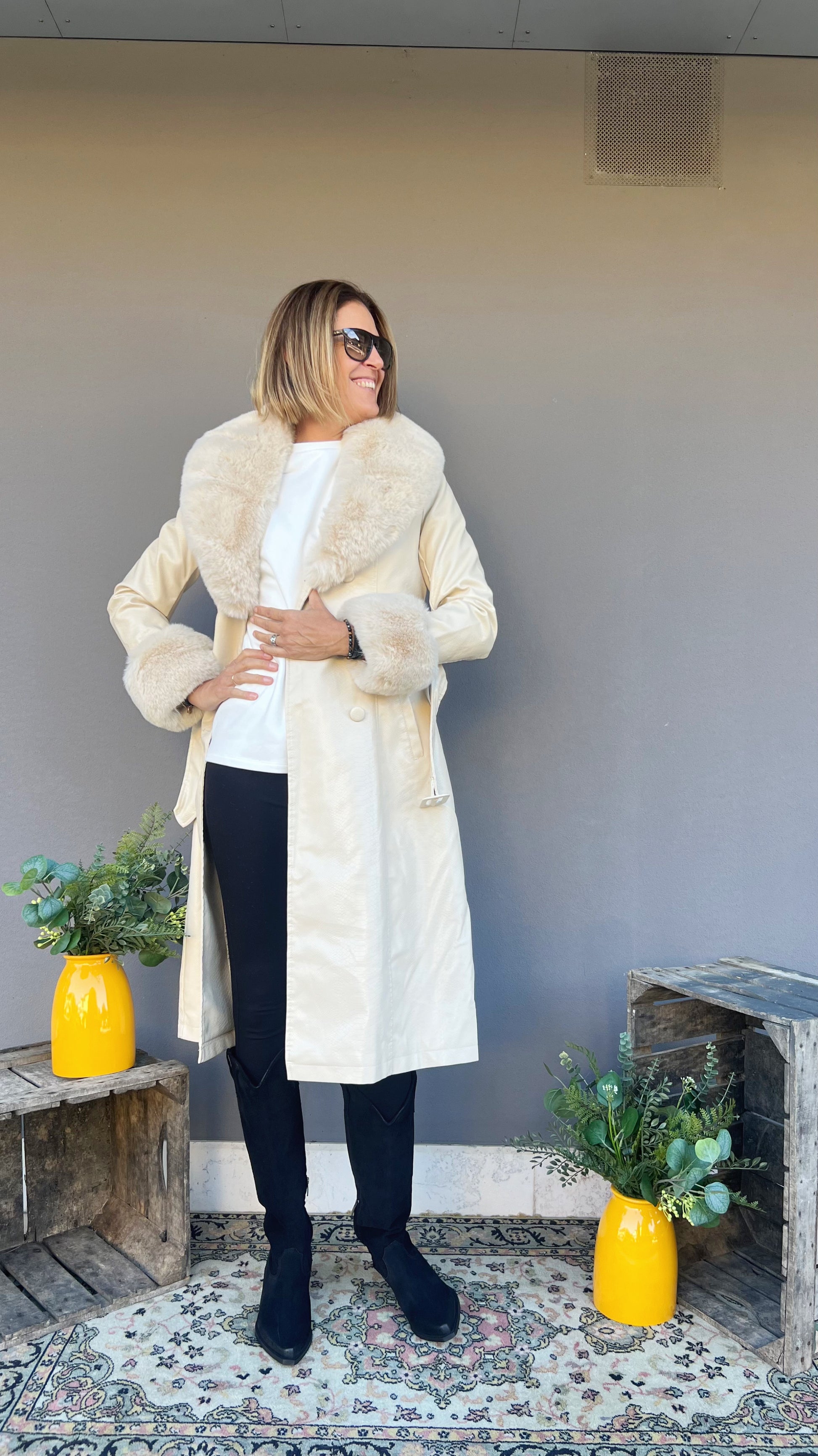 GOA GOA - TRENCH KOLBASKY IN PELLE ECOLOGICA  TEXTURIZZATA BURRO