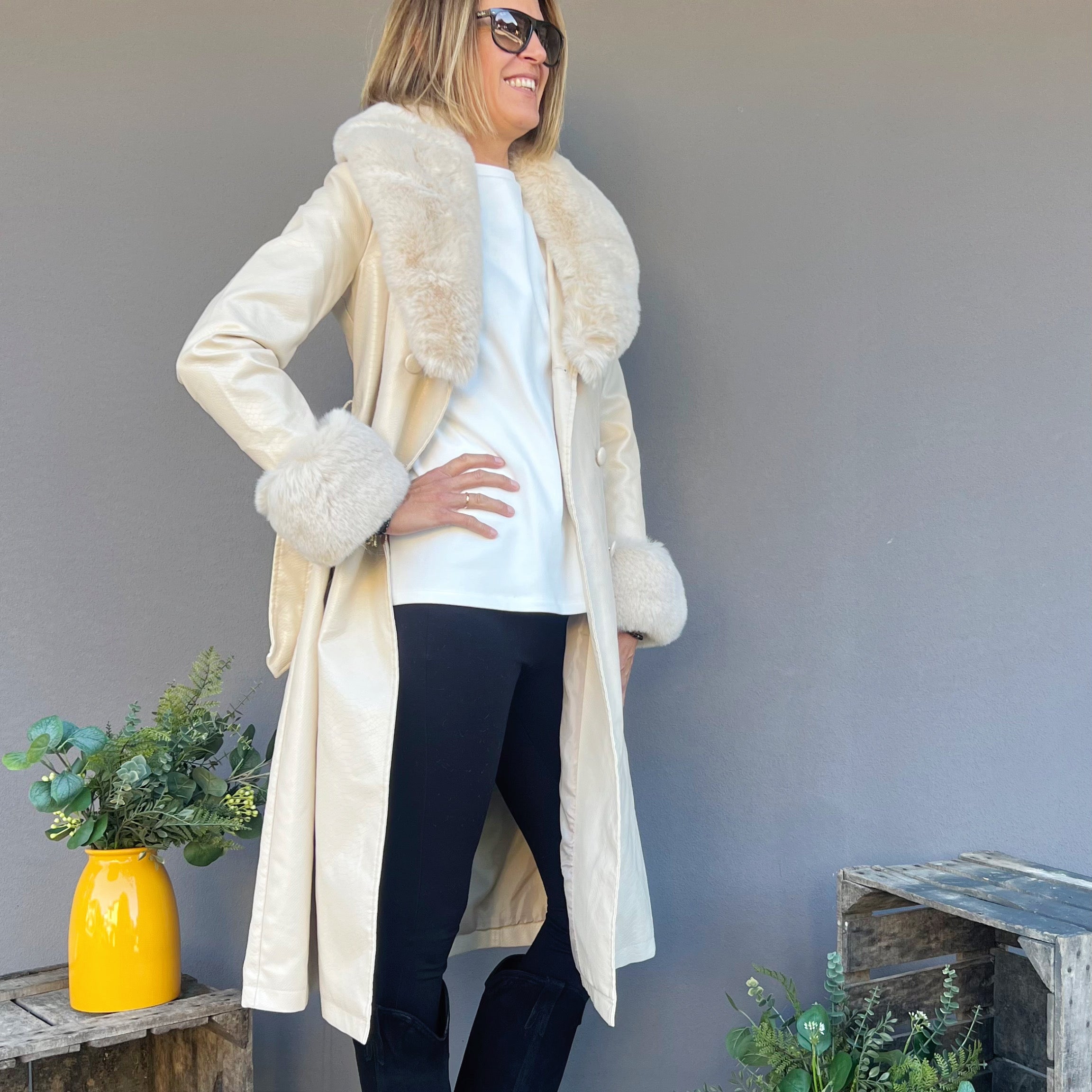 GOA GOA - TRENCH KOLBASKY IN PELLE ECOLOGICA  TEXTURIZZATA BURRO