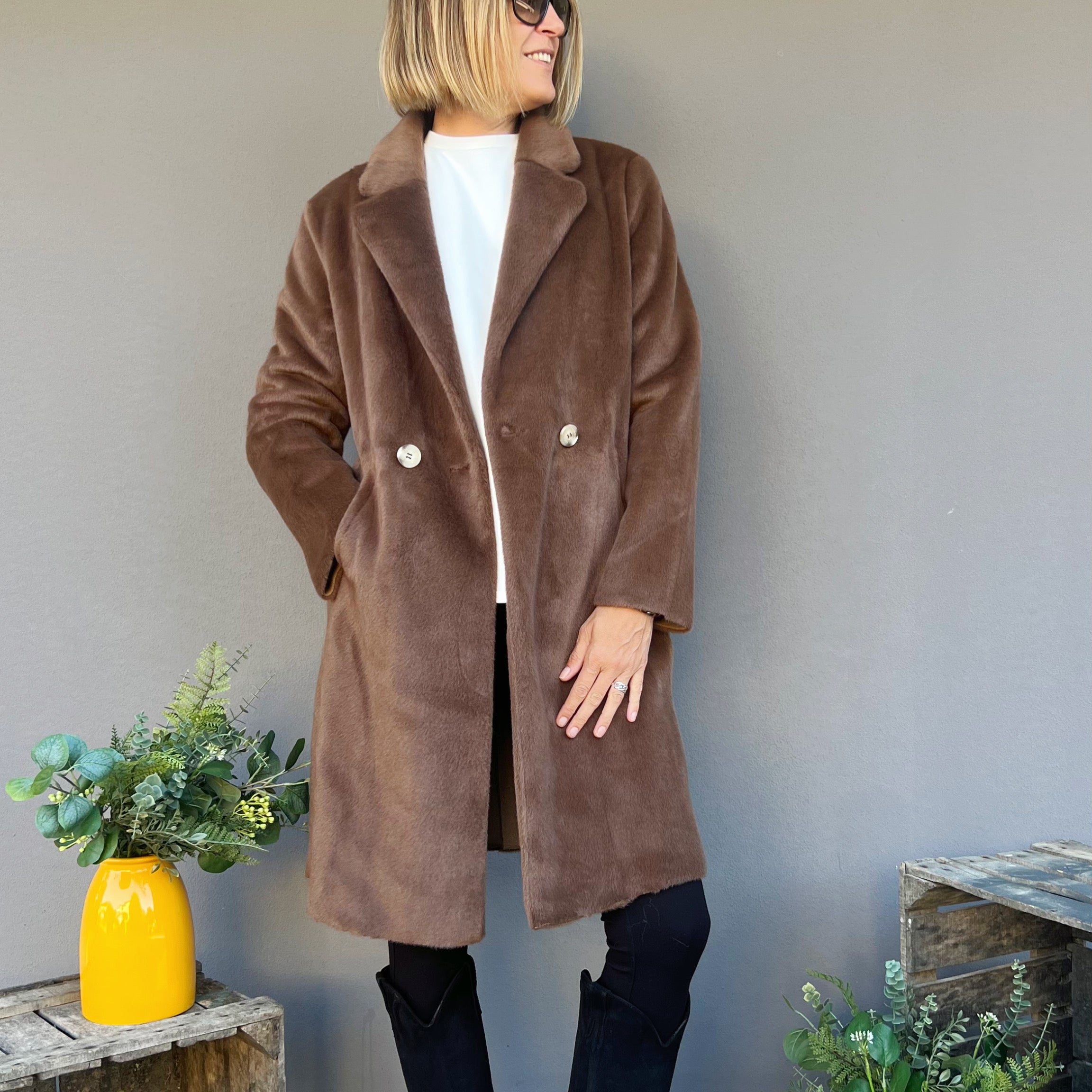 GOA GOA - CAPPOTTO TYNIA IN ECOPELLICCIA COFFEE BROWN