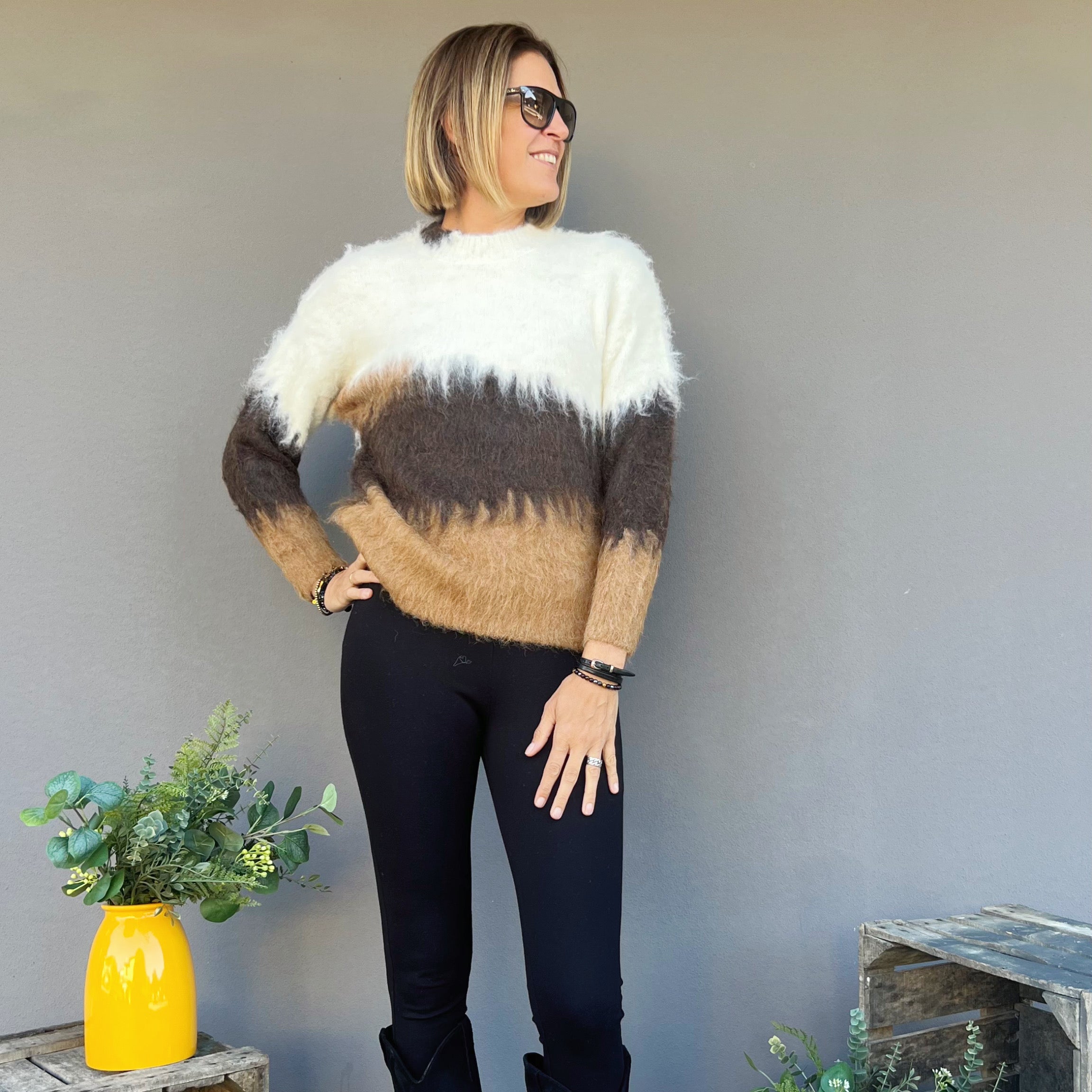 GOA GOA - MAGLIONE EFFETO SFUMATO BROWN WHITE