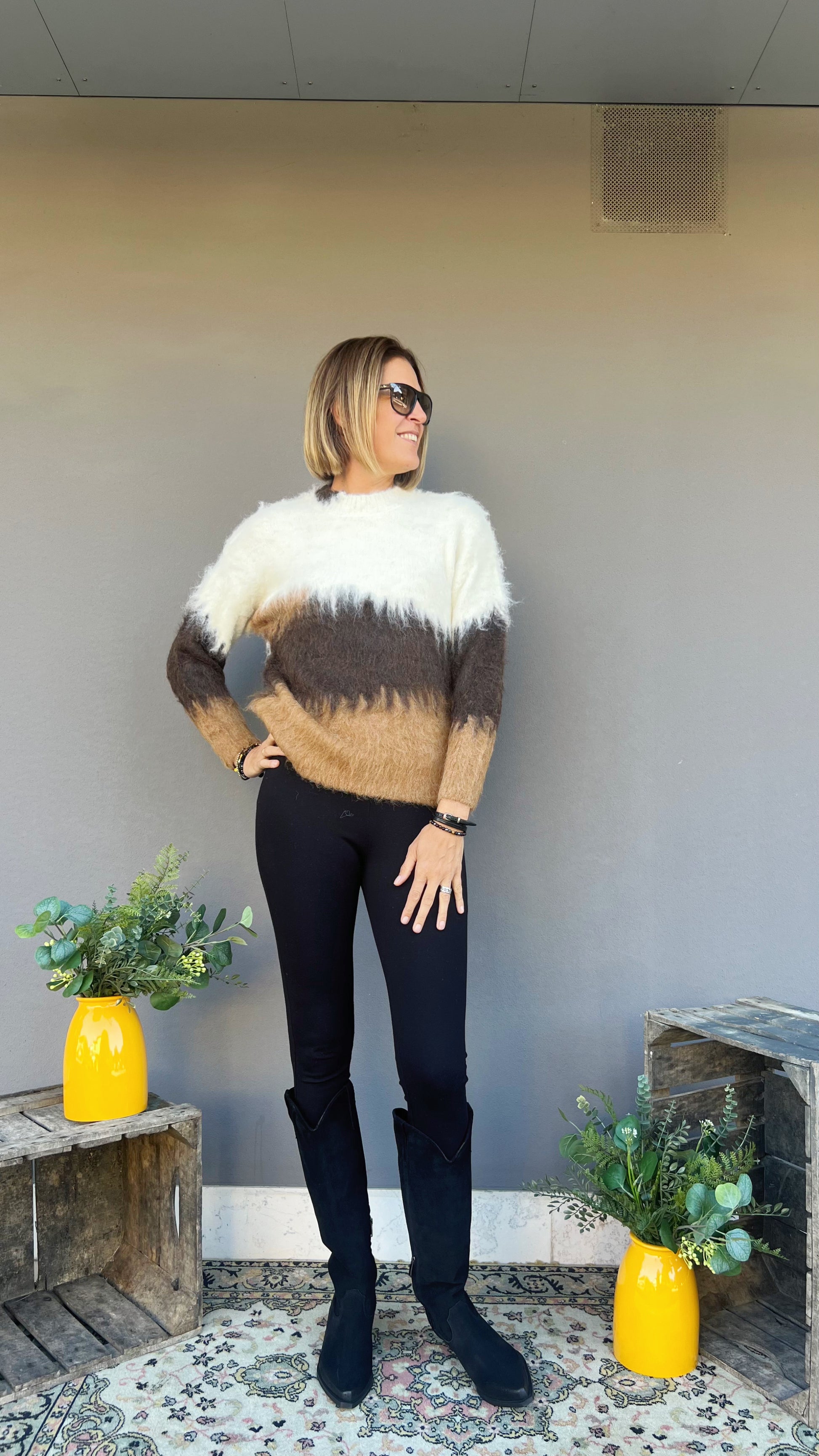 GOA GOA - MAGLIONE EFFETO SFUMATO BROWN WHITE