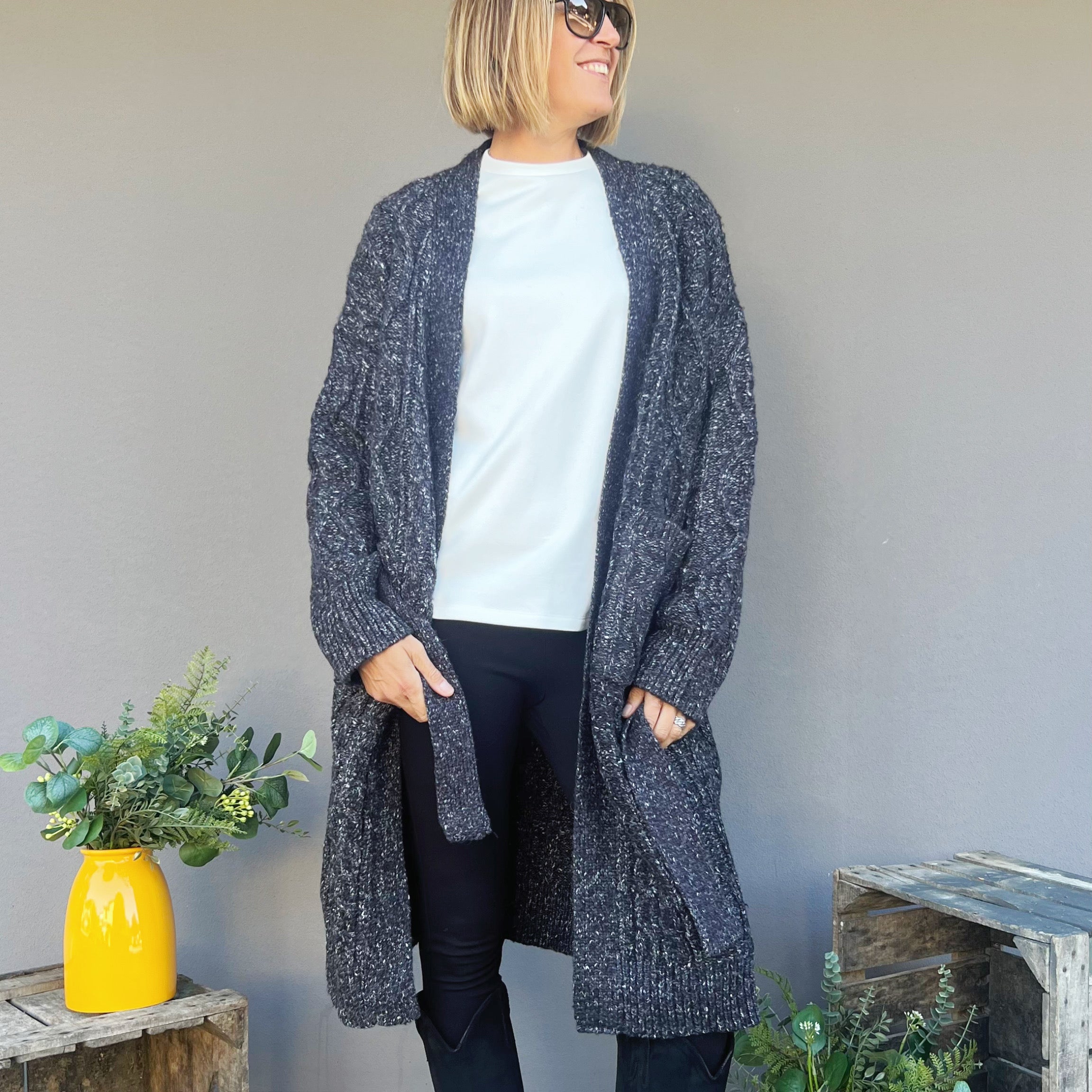 TÖÖCO - MAXI CARDIGAN MELANGE DARK GREY