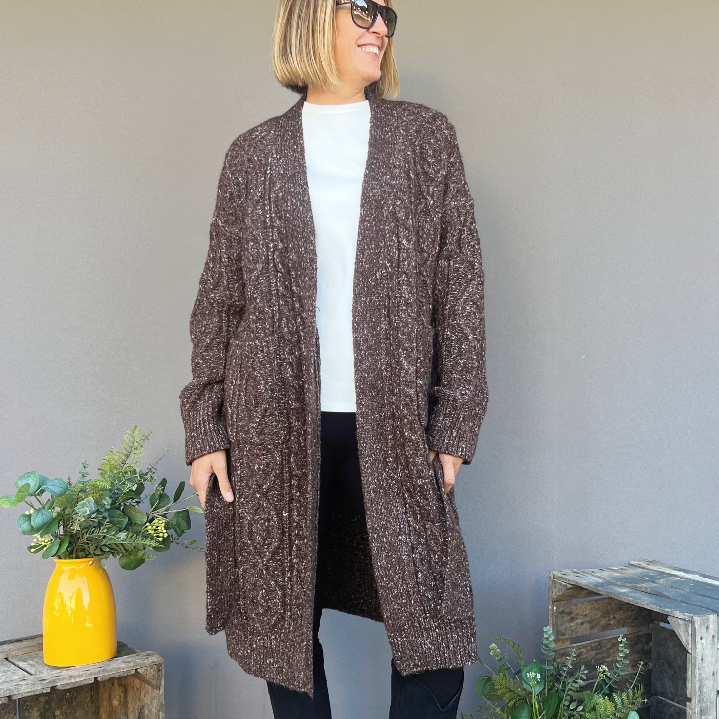 TÖÖCO - MAXI CARDIGAN MELANGE TESTA MORO