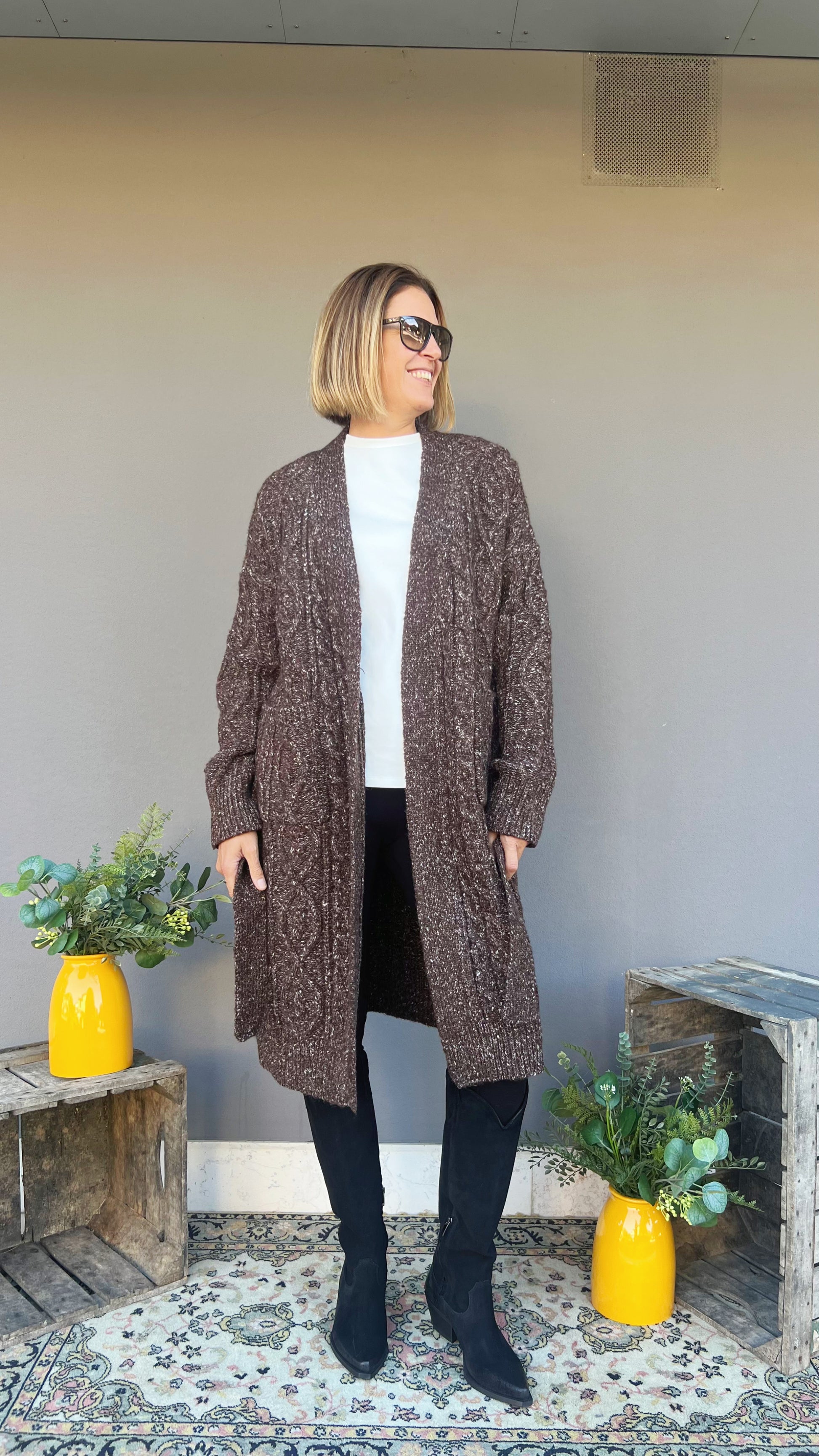 TÖÖCO - MAXI CARDIGAN MELANGE TESTA MORO