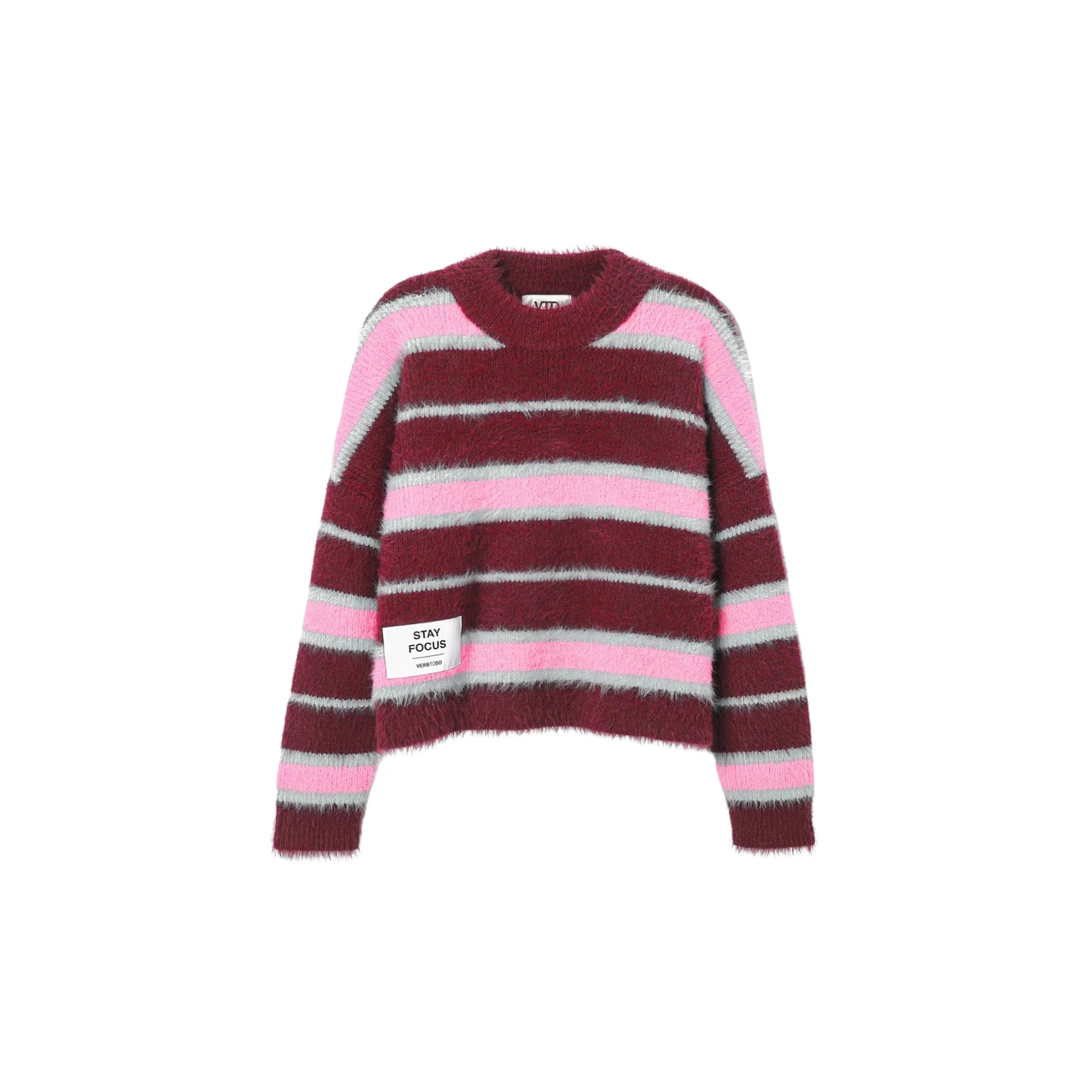 VERB TO DO -KNITWEAR BOXY STRIPES 'STAY FOCUS' BURGUNDY AND PINK