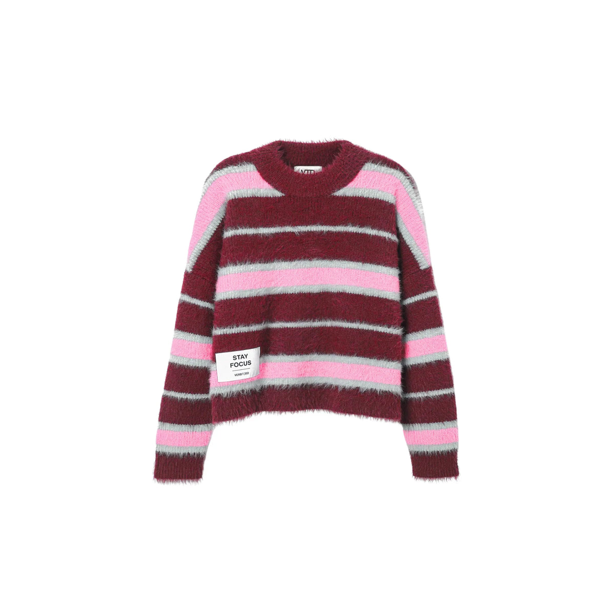 VERB TO DO -KNITWEAR BOXY STRIPES 'STAY FOCUS' BURGUNDY AND PINK