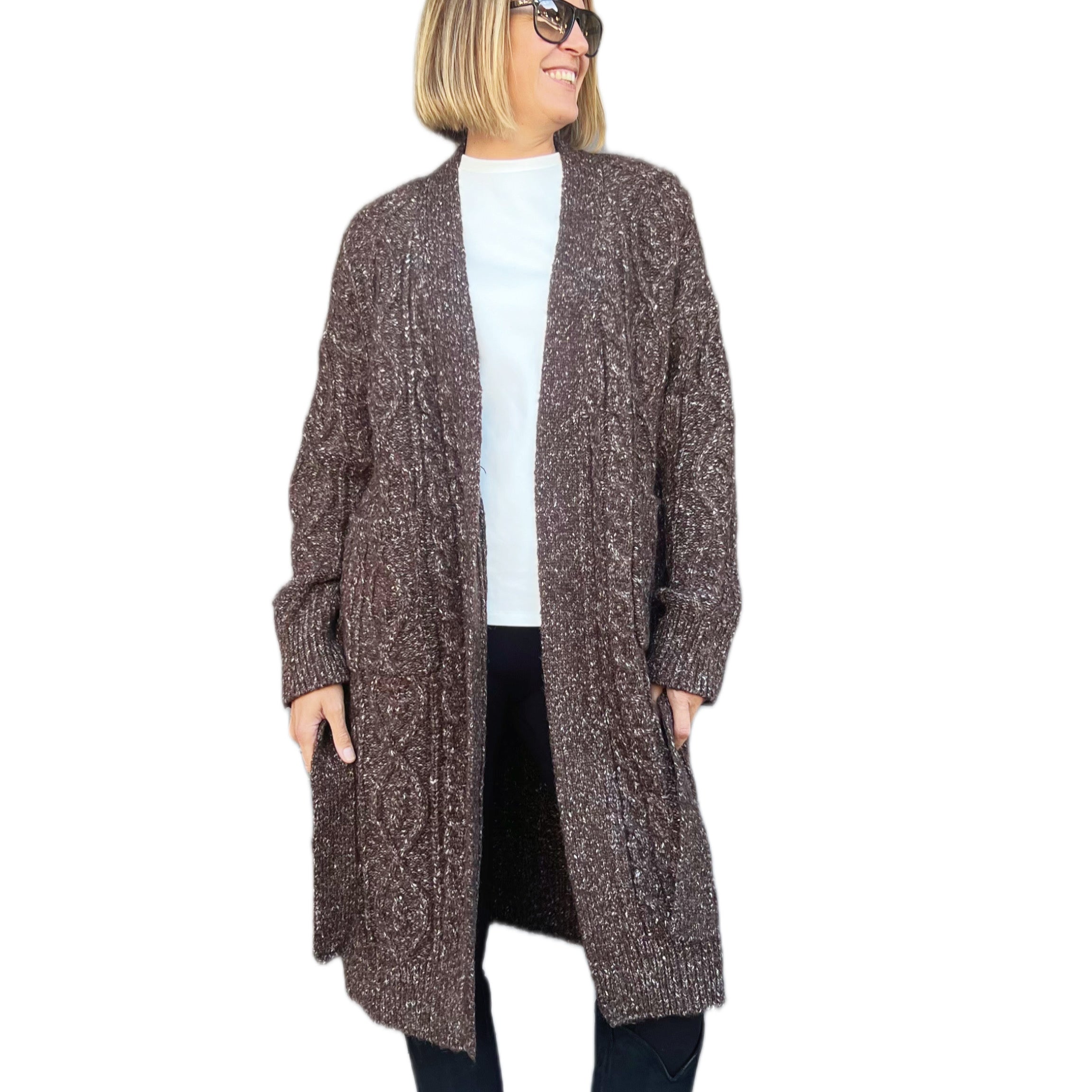 TÖÖCO - MAXI CARDIGAN MELANGE TESTA MORO