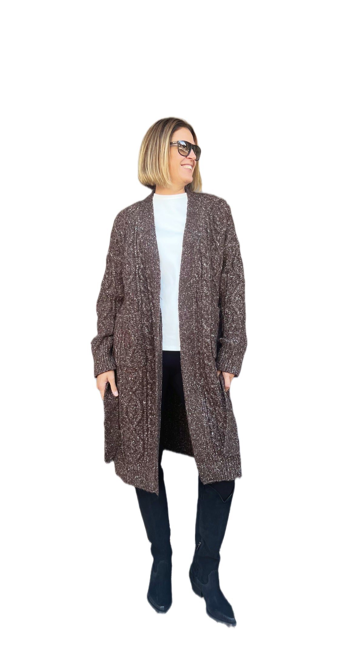 TÖÖCO - MAXI CARDIGAN MELANGE TESTA MORO