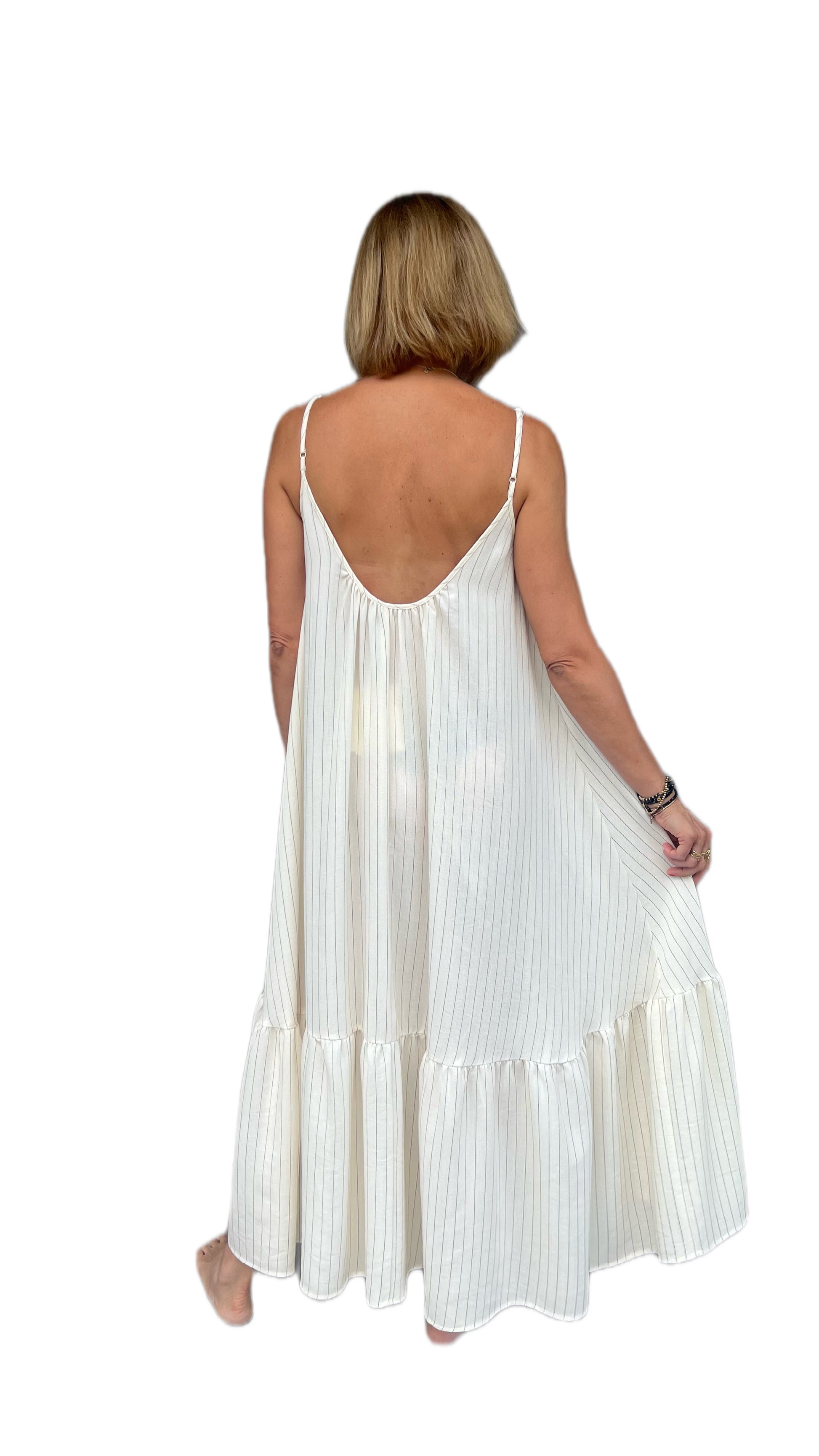 ELEH - VESTITO LUNGO RIGHE GESSATO PANNA