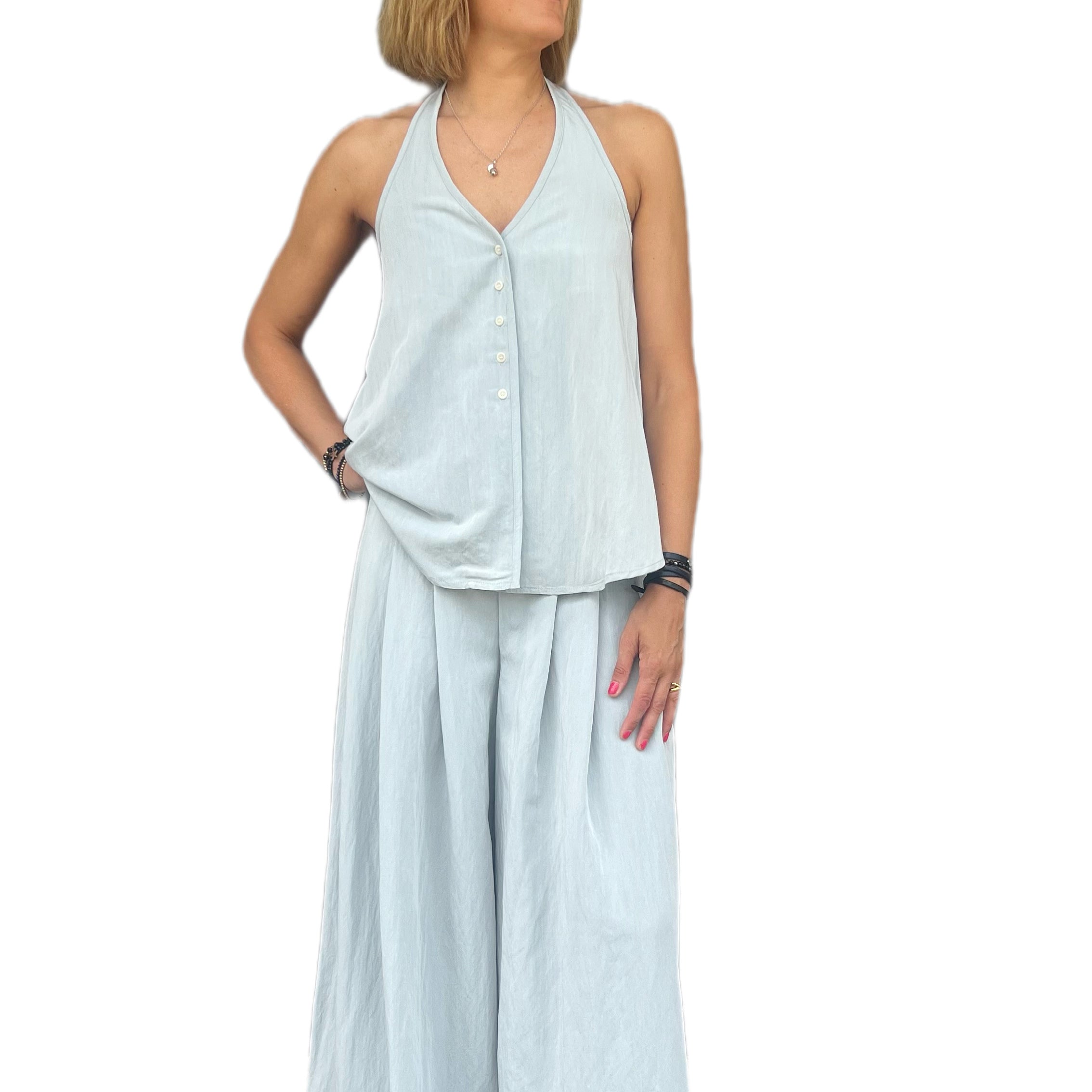 ELEH - COMPLETO GILET PANTALONE CELESTE
