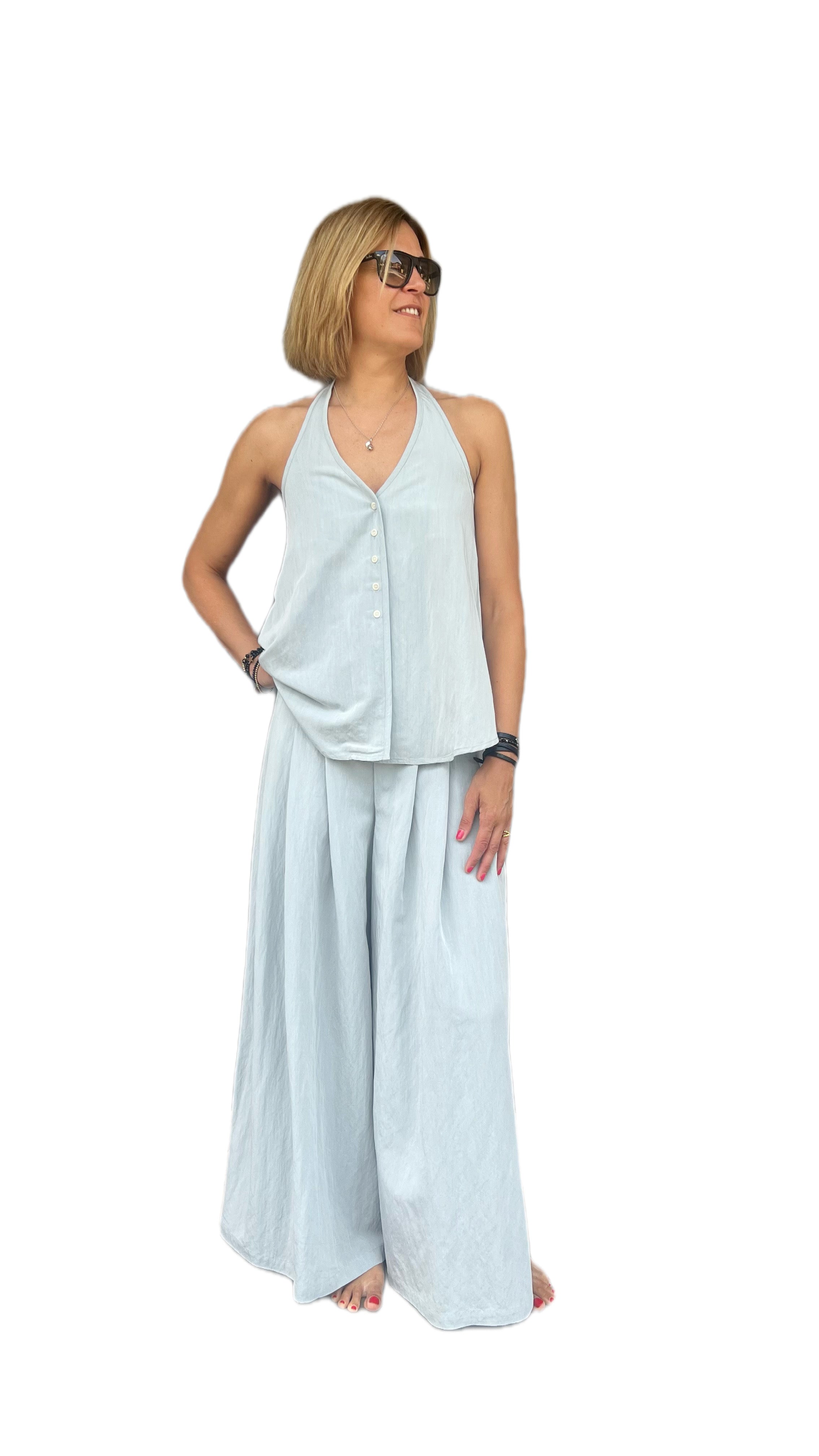 ELEH - COMPLETO GILET PANTALONE CELESTE