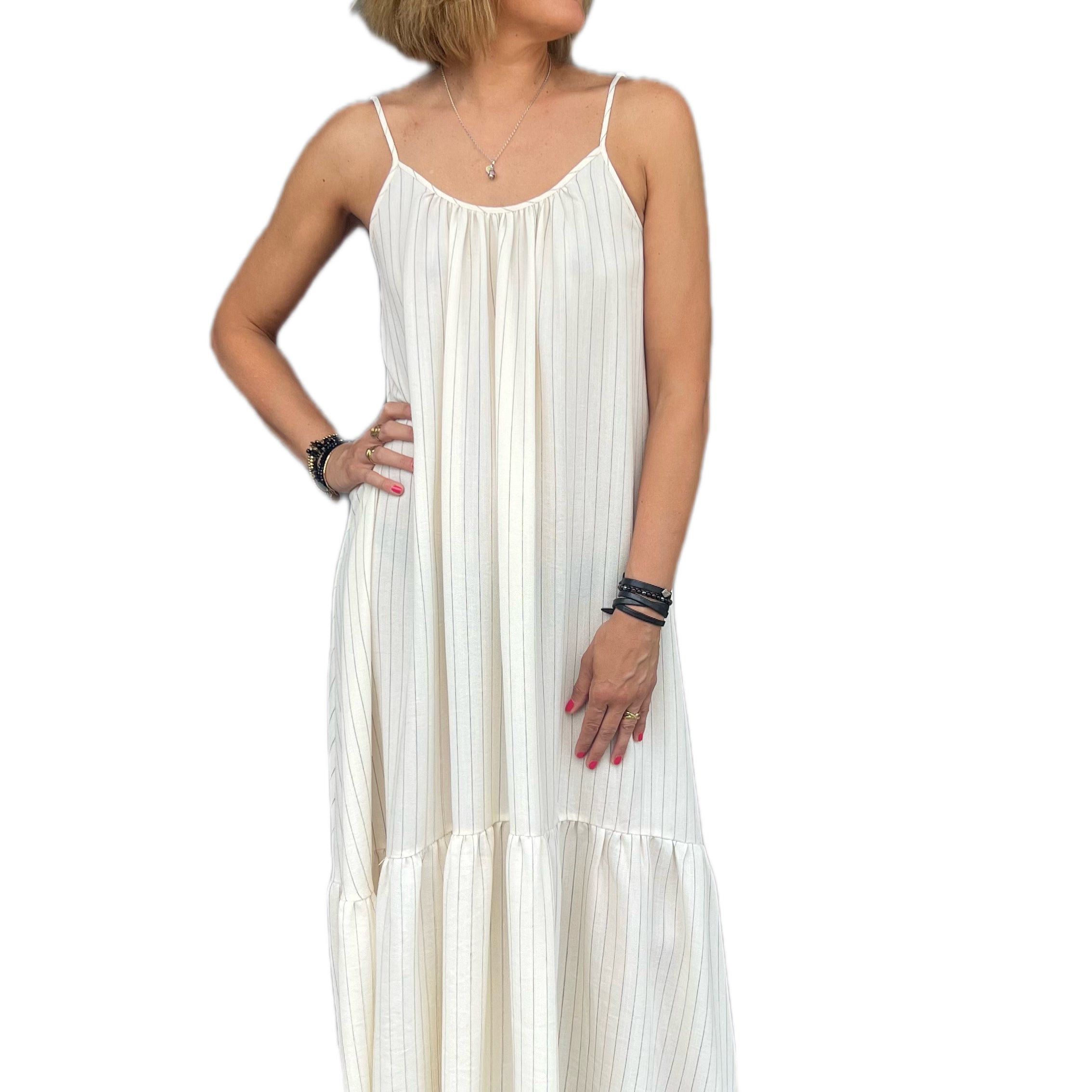 ELEH - VESTITO LUNGO RIGHE GESSATO PANNA