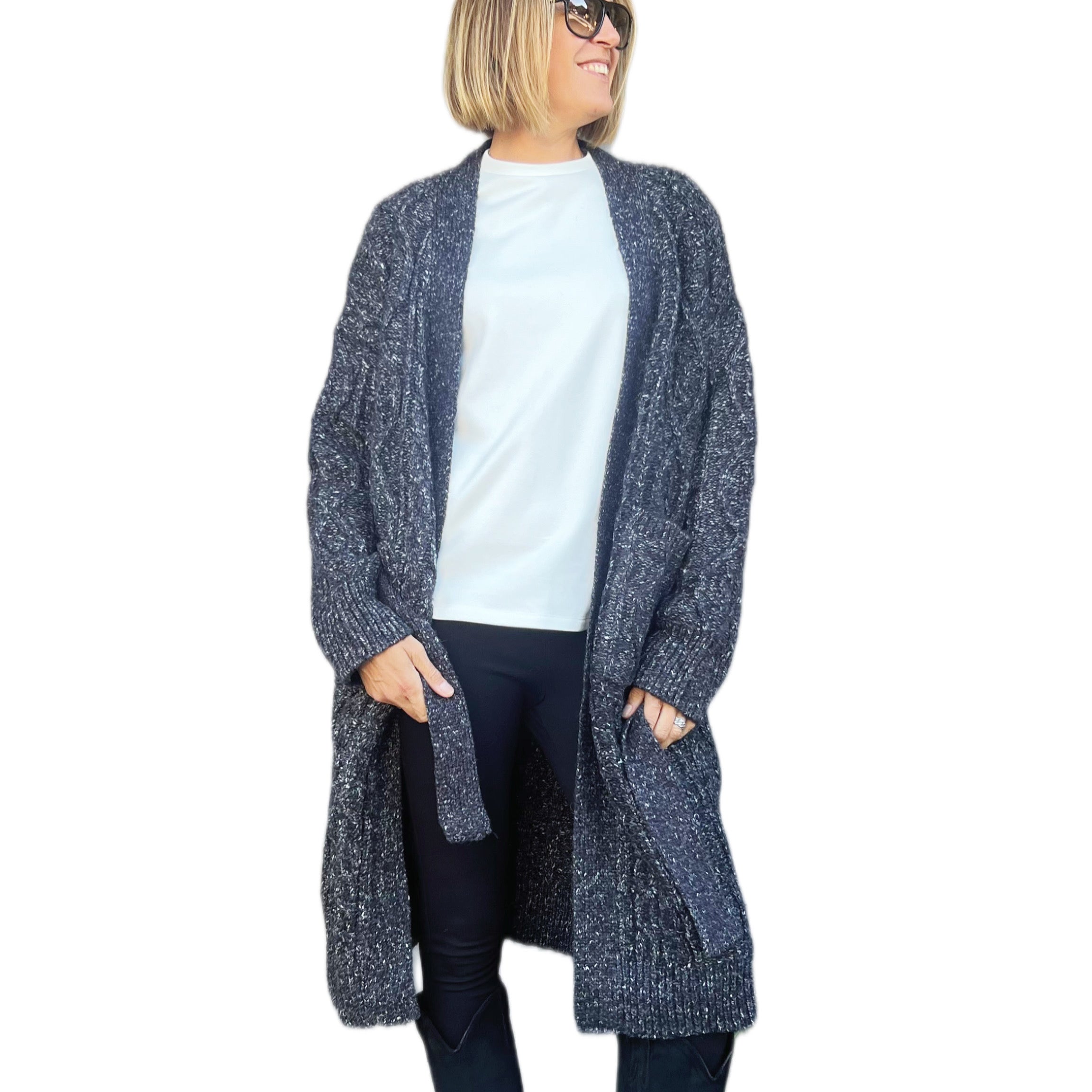 TÖÖCO - MAXI CARDIGAN MELANGE DARK GREY