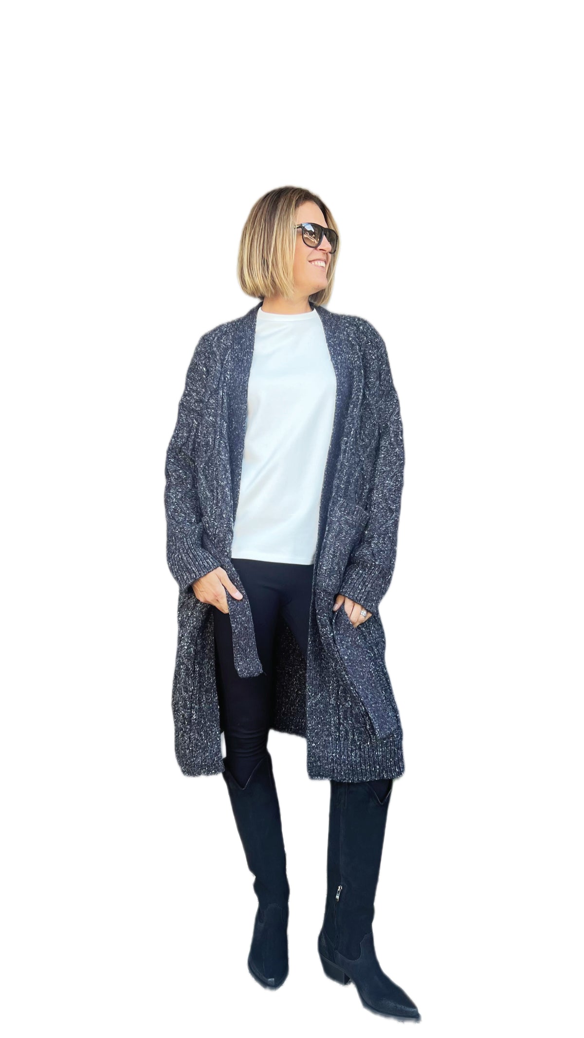 TÖÖCO - MAXI CARDIGAN MELANGE DARK GREY