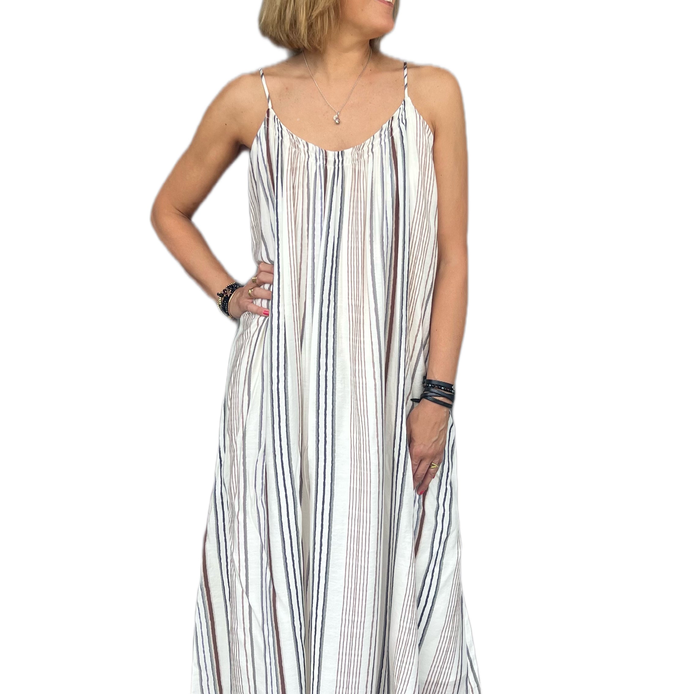 ELEH - VESTITO LUNGO RIGHE ECRU
