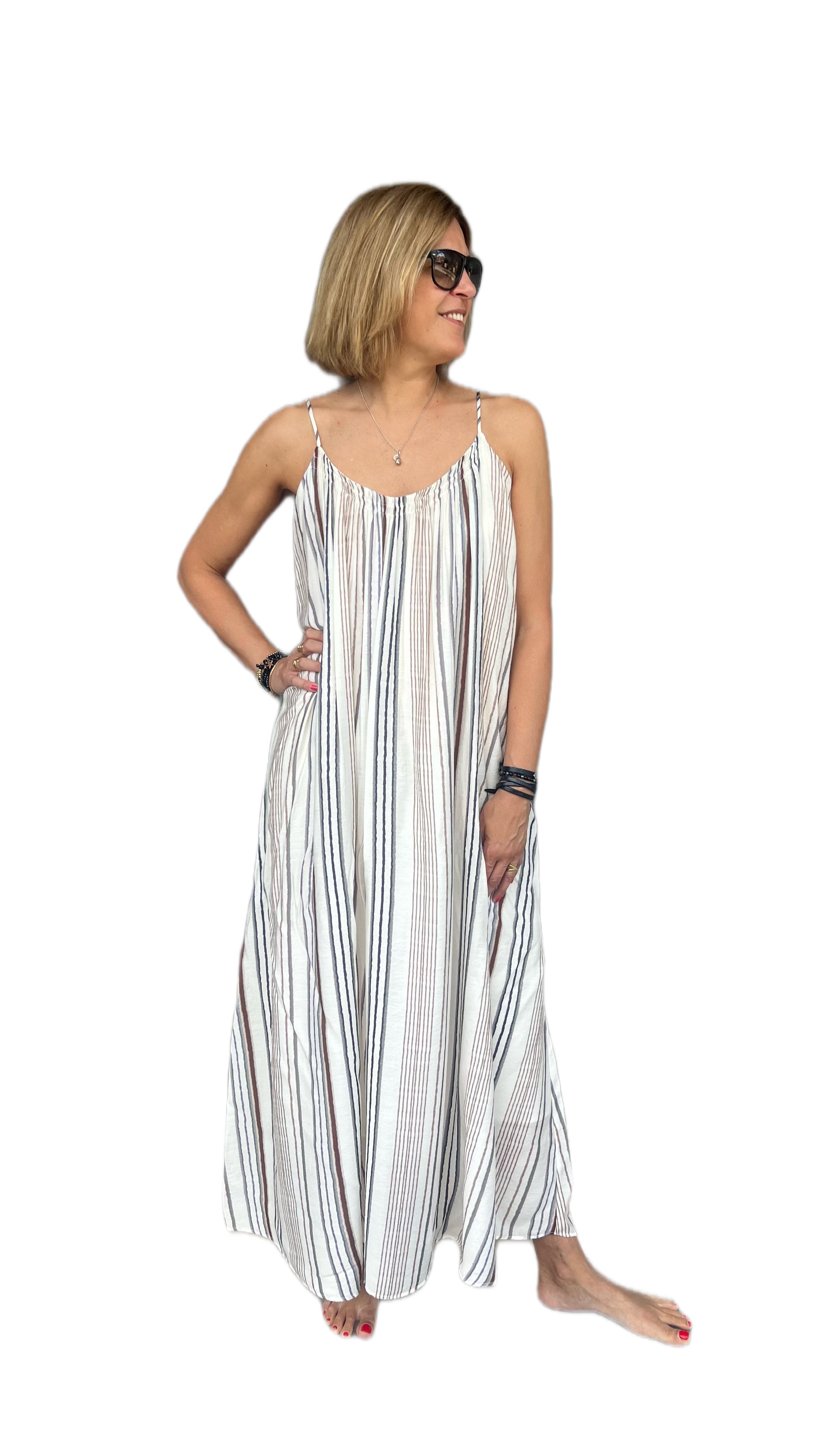 ELEH - VESTITO LUNGO RIGHE ECRU