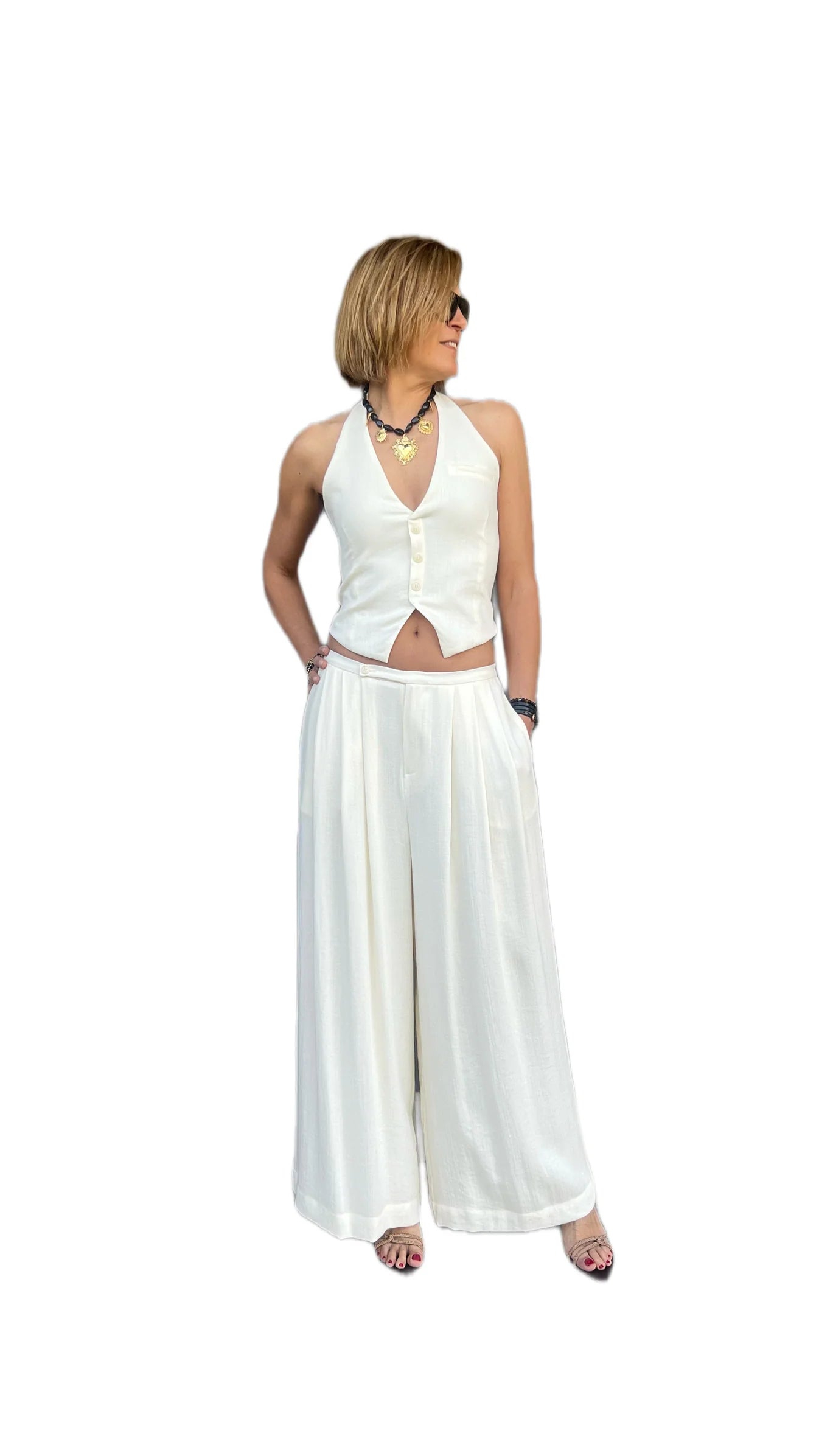 ELEH - COMPLETO GILET PANTALONE PANNA